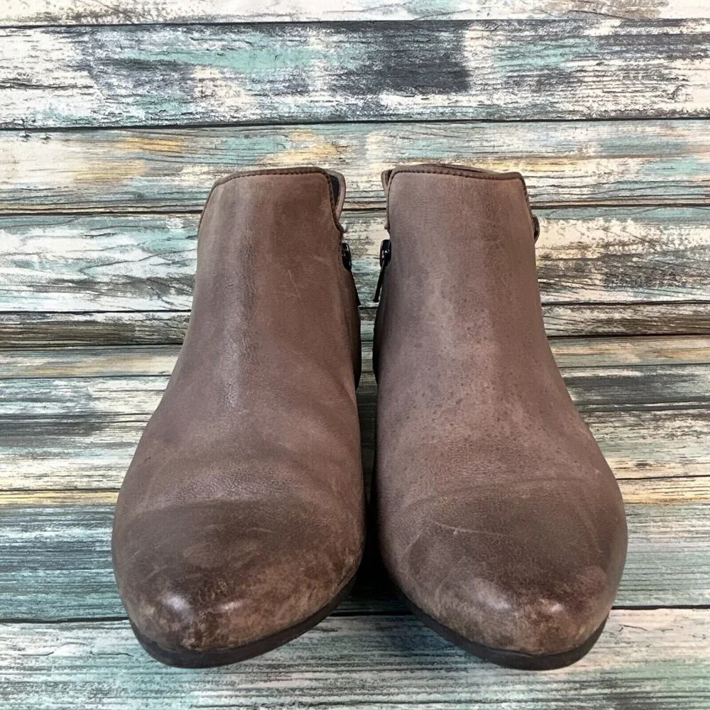 PAUL GREEN Ankle Booties Womens US 6.5 Distressed Gray Leather Low Block Heel